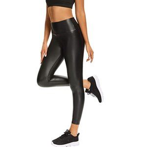 Black shiny wet look hi waist wide waistband leggings size XL, NWT